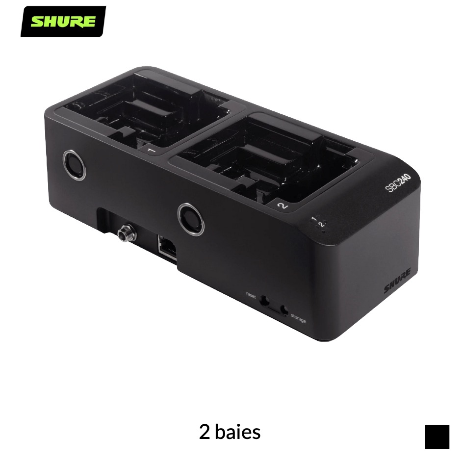 Shure SBC240 Station de recharge compatible réseau pour ADX1, ADX2, ADX2F, SB910, SB920 | 2 baies, noir