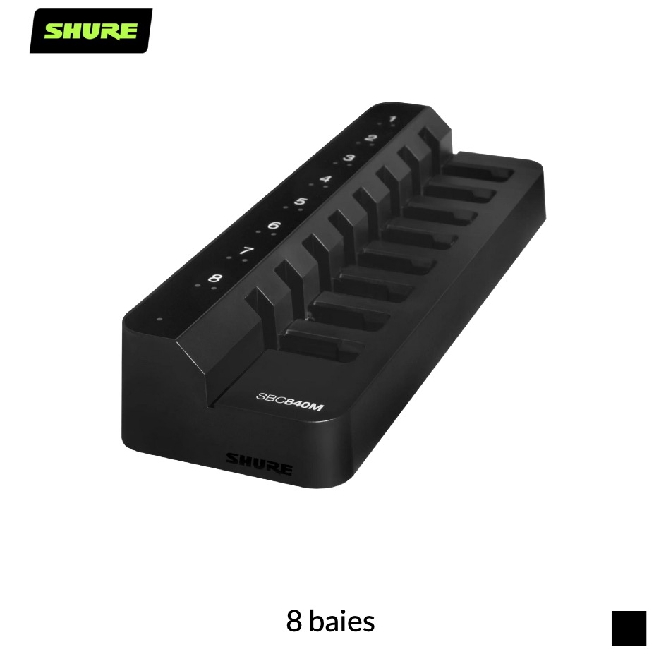 Shure SBC840M-E station de recharge compatible réseau pour SB910M | 8 baies, noir