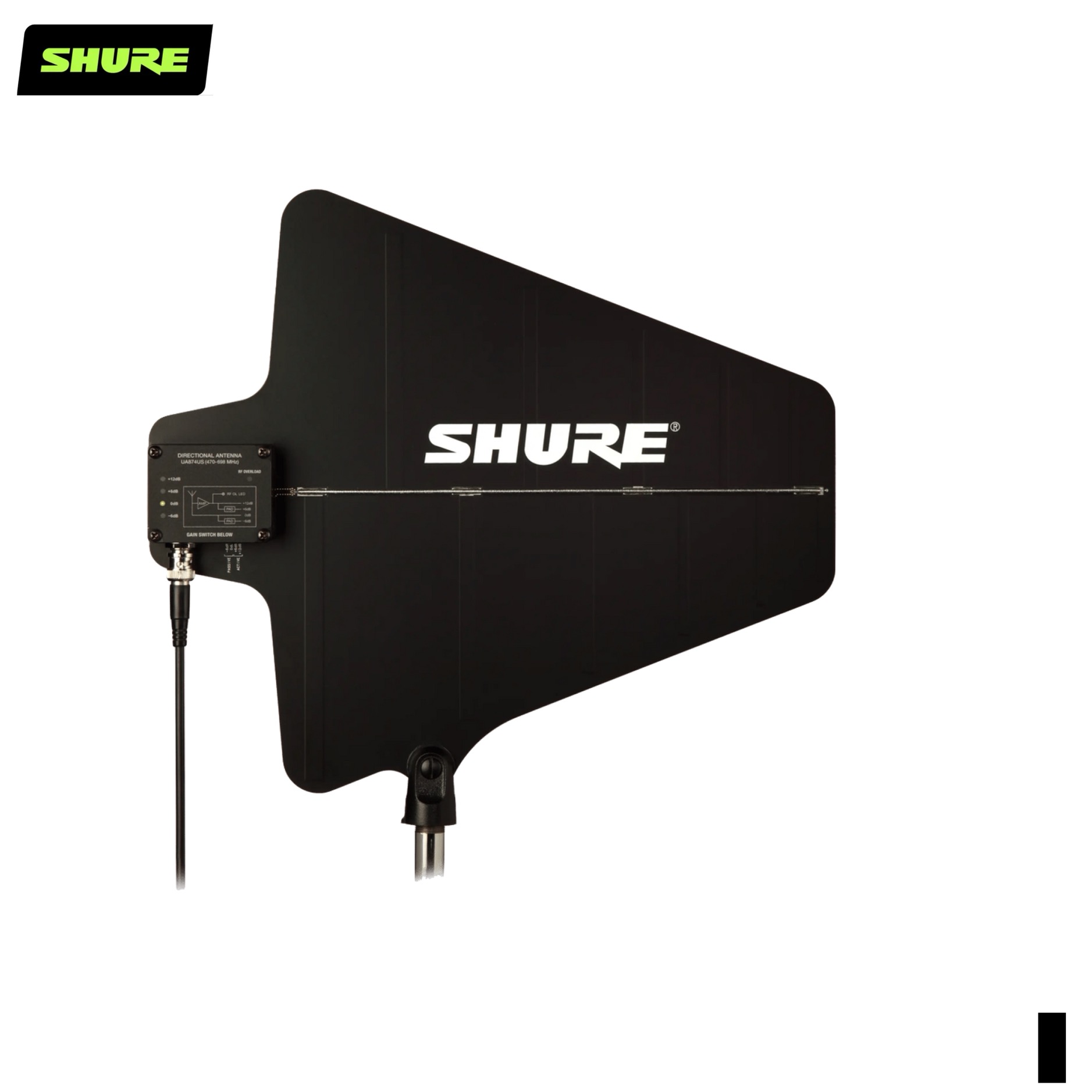 Shure UA874US, Richtantenne aktiv, Preamp -6dB, 0dB, +6dB, +12dB, Overload-LED, schwarz