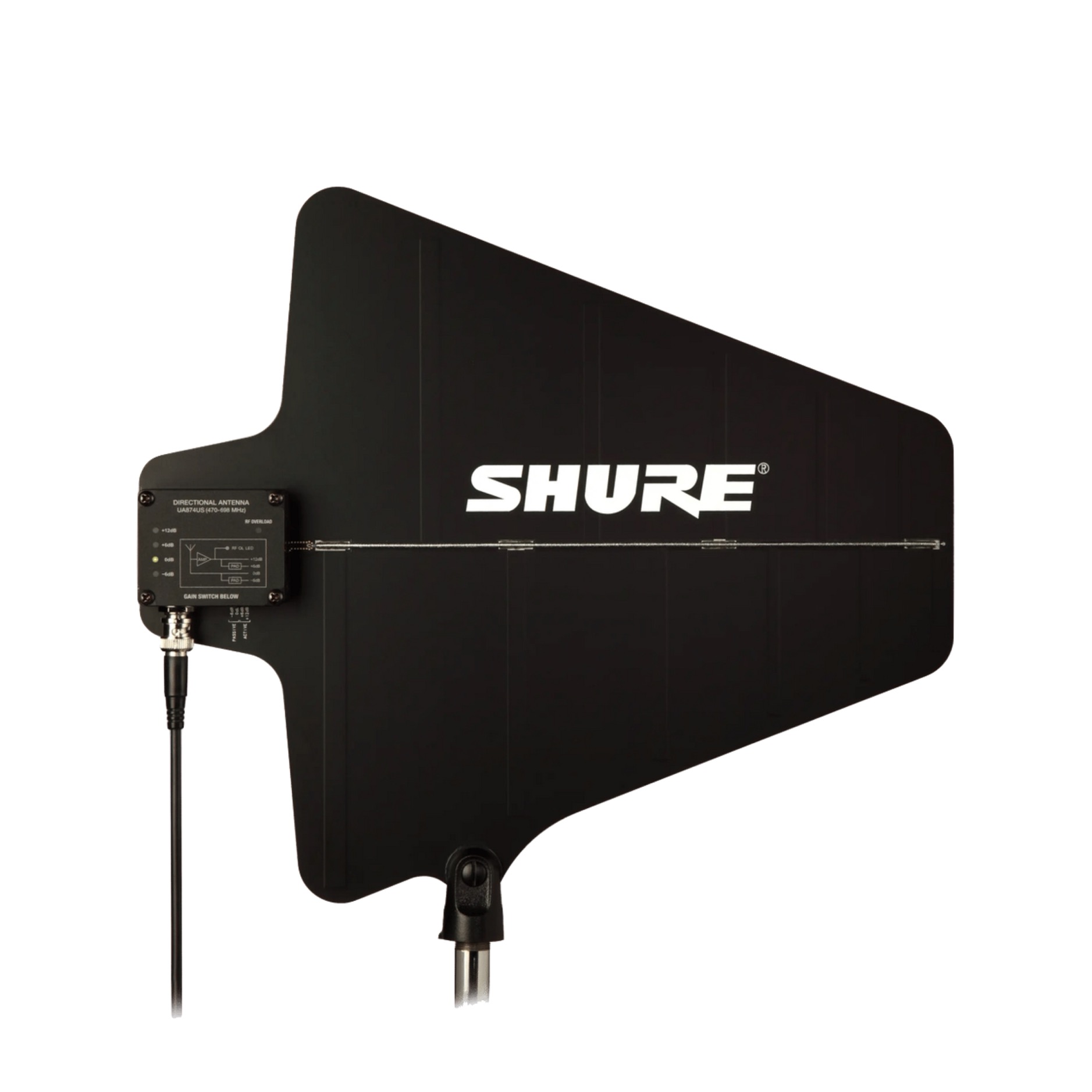 Shure UA874US, Richtantenne aktiv, Preamp -6dB, 0dB, +6dB, +12dB, Overload-LED, schwarz - Image 2