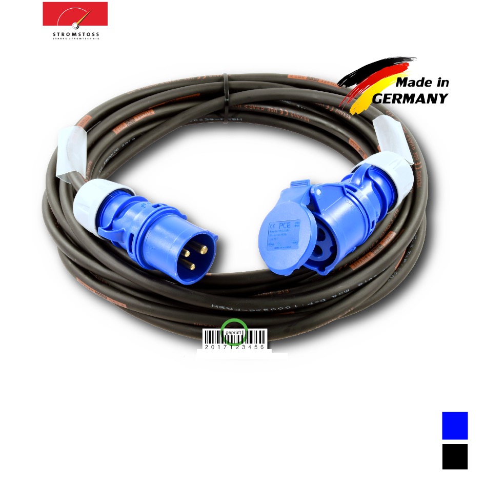 Stromstoss Cable CEE16-3 PCE blue, Screw contact, TITANEX 3G2.5, black