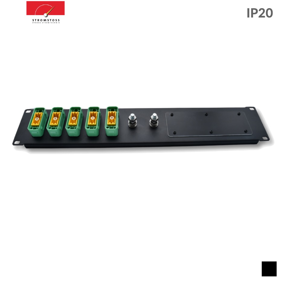 Stromstoss Répartiteur rack c-POT 5x HAN® GND mâle, 19", 2U, noir
